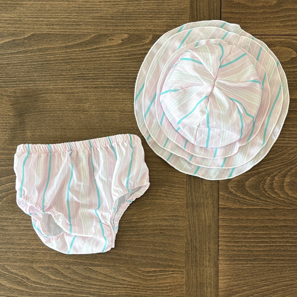 Pink Striped Kids Sun Hat and Diaper Cover Set